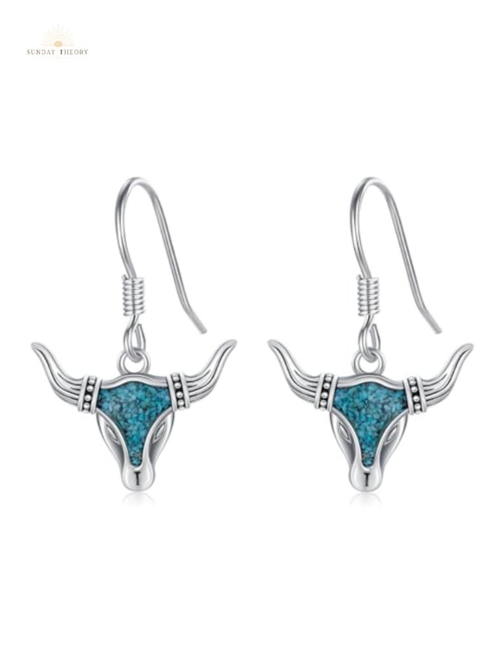 Cow Skull Earrings Women 925 Sterling Silver Turquoise Dangle Drop Country